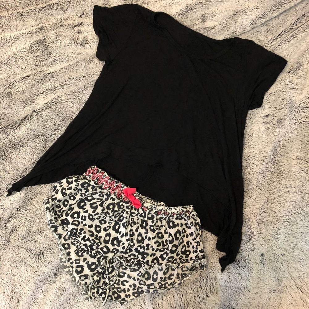 Undiz Black PJ Top and Leopard Print PJ Shorts